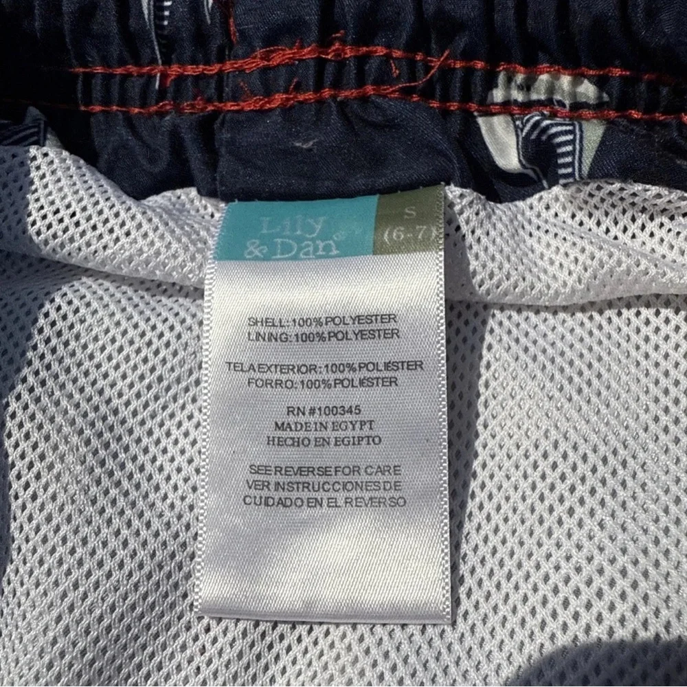 Lily & Dan Boys Swim Trunks 6-7 Sailboat Nautical Mesh Lined Blue Beach Shorts‎